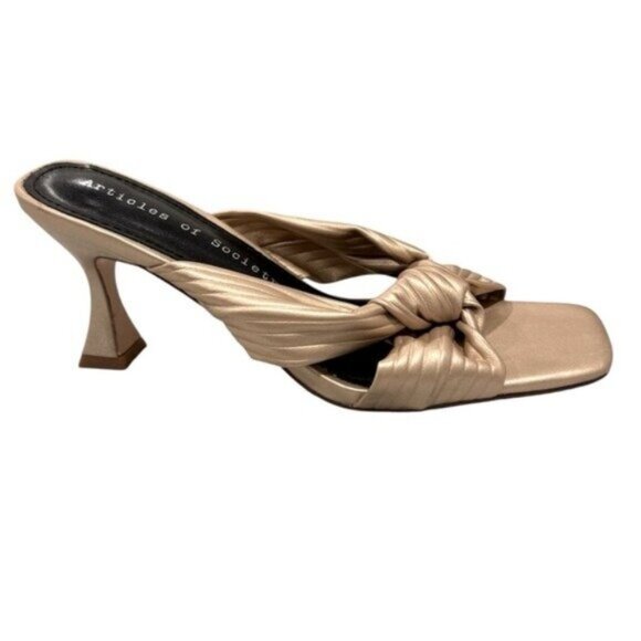 Articles of Society Milano Gold Vegan Leather Square Toe Strappy Sandals 9 - Picture 2 of 9